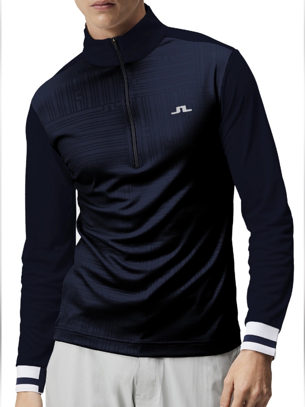 J.Lindeberg Navy Long-Sleeve Half-Zip with White Cuff Stripes men size m
